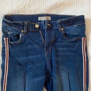 Blue Skinny Jeans with Red Stripes